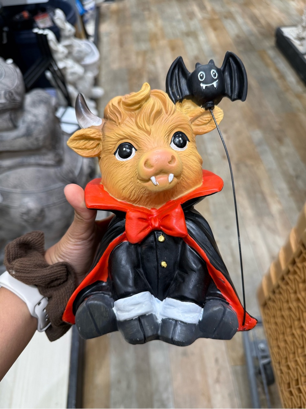 Cute Vampire Cow Halloween Figurine Toy - Red and Black